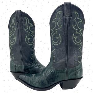 Vintage Nocona Cowboy Boots Green Lizard Black Leather Western Cowgirl Size 5